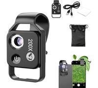 Zoomzip,2025 New Zoomzip 200X Magnification Lens,with Cpl Lens/LED Light,Nanozoom Cell Phone Lens,Portable Pocket Digital Microscope Camera Attachments for Phone,More Stable and Clearer (Black)