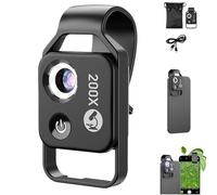 Zoomzip, Zoomzip 200x Portable Pocket Digital Microscope Camera Attachmentswith CPL Lens/Led Light for All Types of Mobile Phones,Attachments for Kids Adults (Black)