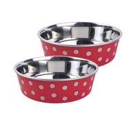 Zoon Set of 2 Dog Food Bowls Pet Dish Red Polka Dot 17cm Durable Stainless Steel Non Slip