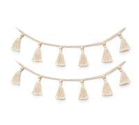 ZOONAI 2 Pack Macrame Cotton Tassel Garland Banner with Beads Wall Decor Woven Home Decoration for Bedroom Nursery Baby Kids Room