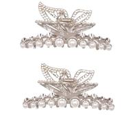 ZOONAI Butterfly Hair Claw Clips, Women Girls Pearl Crystal Claw Clips Rhinestone Big Butterfly Hold Hair Jaw Hair Accessories-Set of 2 (Silver)