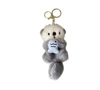 ZOONAI Cute Otter Plush Keychain for Backpack, Small Stuffed Animals Bag Purse Charm Decoration for Women Girls (Gold Clip-Gray)
