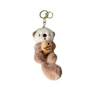 ZOONAI Cute Otter Plush Keychain for Backpack, Small Stuffed Animals Bag Purse Charm Decoration for Women Girls (Gold Clip-Light Brown)