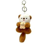 ZOONAI Cute Otter Plush Keychain for Backpack, Small Stuffed Animals Bag Purse Charm Decoration for Women Girls (Gold Clip-Deep Brown)
