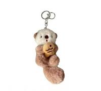 ZOONAI Cute Otter Plush Keychain for Backpack, Small Stuffed Animals Bag Purse Charm Decoration for Women Girls (Silver Clip-Light Brown)