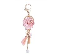 ZOONAI Flower Tassel Keychain Pearl Car Keyring Holder Purse Handbag Pendant (Pink)