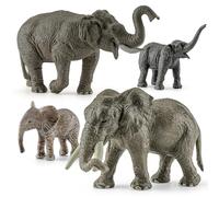zoopal 4PCS Safari Elephant Animals Toys, Plastic Wild Animals Family Figures Toy for Kids Ages 3-5 Includes African & Asian Elephant and Cubs, Cake Toppers Birthday Gift Party Favors for Boy Girl