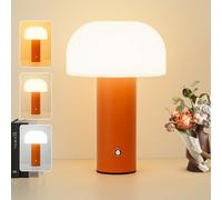 ZOOPEEN Cordless Mushroom Table Lamp Rechargeable,4000mAH Portable Battery Operated Lamp,3 Color Stepless Dimming Modern Lamps for Bedside Lamps,Touch Dimming Night Light for Home/Restaurant Orange