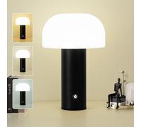 ZOOPEEN Cordless Mushroom Table Lamp Rechargeable,4000mAH Portable Battery Operated Lamp,3 Color Stepless Dimming Modern Lamps for Bedside Lamps,Touch Dimming Night Light for Home/Restaurant Black