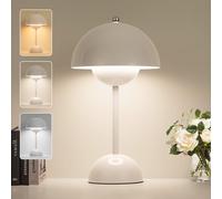 ZOOPEEN Modern Flowerpot Cordless Table Lamp,5200mAh Rechargeable Battery Operated Mushroom Light,3 Color Stepless Dimmable,Portable Bedside LED Desk Lamp,Perfect for Bedroom/Restaurant(White)
