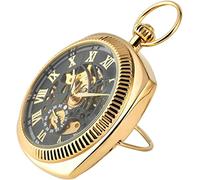 ZOOPH Classic Pocket Watch,Watch with Chain Antique Black/Silver/Gold Mechanical Pocket Watch Unique Square Chain Hand Winding High Graded Clock Vintage(Gold)