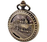 ZOOPH Classic Pocket Watch，Watch with Chain Antique Mens Pocket Watch Skeleton Mechanical Hollow Bronze Case 3D Steam Train Railroad Roman Numerals (Color : Silver)(Bronze)