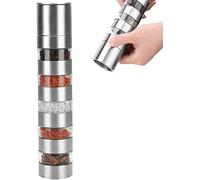 ZOOPIE Salt and Pepper Grinder with 5 Spice Jars, Stackable Spice Storage and Grinder with Adjustable Coarse Mills for Small Kitchen or Camping/70