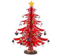 ZOOPIE Wooden Christmas Tree DIY Christmas Tree, Tabletop Mini Christmas Ornaments for Holiday Festival Home Decor Christmas Best Gift for Kids Children/314 (Color : M - Red)