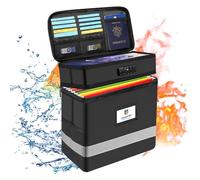 ZOOPIP Fireproof File Box with Lock, 2 Layer Document Box Storage Organizer, Suitable for Hanging File Folders in Letter Size, Collapsible File Box, Reflective Strip for Fast Find (12.2*6*12.2, Black)