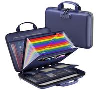 ZOOPIP Fireproof File Organizer,Fireproof Document Box with Lock,Large 13 Pocket Expanding File Folder,Hard-Shell Portable Safe Storage for Letter/Legal Document,Laptop,Valuables-Bule