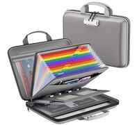 ZOOPIP Fireproof File Organizer with Lock, Hard-Shell Document Box, Gray | Water Resistant, 13-Pocket Expanding Folder, Portable Safe Storage for Letter Legal Files, Laptop, Valuables, Large Capacity