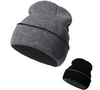 ZOORON 1&2 Packs Unisex Beanie for Men Women Men's Warm Winter Hats Knit Cuff Beanie Cap,Reversible Double-Side-Wear, 1pack-2side-black/Dgrey, 7 3/4/7 7/8