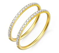 ZOOROO 2-Pack 14K Gold Plated Stacking Rings for Oura Ring Gen 4/4 Ceramic, Oura Ring Gen 3 Horizon/Heritage, Cubic Zirconia Simulated Diamond Oura Stack Rings for Women
