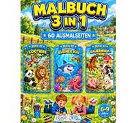 Zootiere, Kleiner Hai & Bauernhof-Tiere Malbuch für Kinder 6, 7, 8 und 9 Jahre: 3-in-1-Malbuch mit 60 spannenden, einseitig gedruckten Ausmalseiten für Kinder (Smash Kids 3-in-1 Malbuch Kollektion)