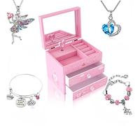 ZOOWING Girl's Wooden Unicorn Musical Jewellery Storage Box with Unicorn Necklace and Bracelet (Princess1)
