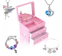 ZOOWING Girl's Wooden Unicorn Musical Jewellery Storage Box with Unicorn Necklace and Bracelet (Princess2)