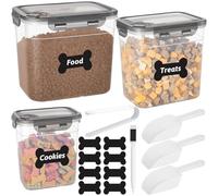 ZooZoo 3PCS Transparent Dog Food Containers with Airtight Lids, BPA-Free Plastic Storage for Pet Food, Stackable Large (4L), Medium (2.5L), Small (1.5L), Includes Scoops, Labels, Tongs & Marker