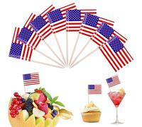 Zopeal 100 Pcs USA Flag Toothpicks USA Flags Cocktail Sticks Double Sided Print Assorted Food Flags Paper Flag Sticks Fruit Food Picks Cake Topper Sticks for Party Decoration sport Games