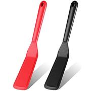 Zopeal 2 Pcs Crepe Spatula Narrow Silicone Long Non Stick, Red, Black | Thin Flipper for Eggs Pancakes Burgers, Offset Design, Heat Resistant for Omelet Steak Pizza Frying, Skinny Turner