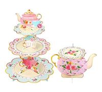 Zopeal 2 Pcs Floral Tea Party Cupcake Stand Decorations 3 Tiers Tea Party Cupcake Stand Floral Birthday Dessert Tower for Flower Theme Wedding Birthday Baby Shower Supplies(Flower)