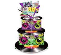 Zopeal 3 Tier 80's Cupcake Stand Party Decorations Retro 1980s Hip Hop Cake Holder Back to the 80s Cake Tower 1980's Hippie Dessert Stand for Adults Neon Rock Hippie Birthday Party Supplies Decoration