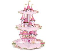 Zopeal 3 Tier Princess Birthday Cupcake Stand - Pink Castle Crown Carriage Dessert Tower for Girls Birthday Theme Baby Shower Party Decorations and Supplies