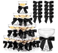 Zopeal 30 Set Champagne Coupe Cocktail Glasses 5 oz with Satin Ribbon Black Bow 3.5 Inch Plastic Margarita Martini Glasses for Birthday, Bachelorette Party Gift for Wedding Champagne Tower