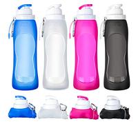 Zopeal 4 Pieces Collapsible Water Bottles Roll up Folding Silicone Foldable Leak Proof Water Bottles for Sports Traveling Riding Camping Hiking Backpack