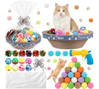 Zopeal 64 Pcs Valentine's Day Cat Toy Gift Set Magic Cat Scratcher Board Ball Launcher Gun Crinkle and Yarn and Plastic Bell Ball Kitten Toy with Bow for Pet Interactive Engaging Gift(Bowl Shape)