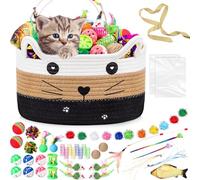 Zopeal 76 Pcs Valentine's Cat Storage Basket Gift Toys Set Interactive Cat Toys Kitten Wand Colorful Flashing Balls Pet Crinkle Balls Attract Kitten to Swat, Hunt for Pet Indoor(White,Coffee,Black)