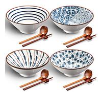 Zopeal Ceramic Ramen Bowl Set of 4 40 Ounce Japanese Large Ramen Bowls with Chopsticks and Spoons and Racks Ceramic Asian Soup Bowl Stand for Udon Soba Pho Asian Noodles Soup Salad Pasta