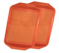 ZOPKRTS Non-Slip Food Serving Tray with Handles, 2 Pack Rectangular Food Trays for Eating On Couch Bed Lap, Anti-Slip Plastic Breakfast Tray Large Serving Tray for Toast Fruit Party (2, Orange)