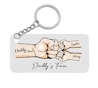 Zopmopae Daddy's Team Fist Bump Keychain Personalised Acrylic Keychain Custom Dad Keychain with Kids Name for Dad Papa Grandpa