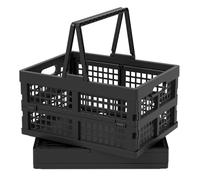 Zopnny 15 L Plastic Folding Storage Crate with Handles, Collapsible Shopping Basket, 2 Packs, Black