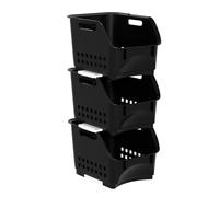 Zopnny 3-Tier Plastic Stackable Storage Baskets, Stacking Open Front Storage Basket, Black