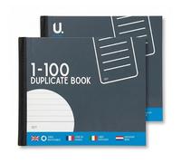 ZOPPER 1-100 Duplicate Book Pack of 2, 100 Perforated Duplicate Page Sets with Carbon Sheet, 60gsm White Paper, Compact Receipt, Invoice and Order Record Book for Business Use