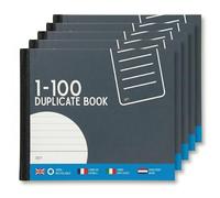 ZOPPER 1-100 Duplicate Book Pack of 5, 100 Perforated Duplicate Page Sets with Carbon Sheet, 60gsm White Paper, Compact Receipt, Invoice and Order Record Book for Business Use