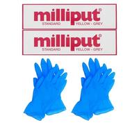 Zopper 2 x Milliput Standard Yellow-Grey Epoxy Putty With Two Pairs of Gloves Filling dents and scores in metal, plastics, or woods Repairing water and fuel systems Jewellery making