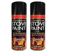ZOPPER 2 x Stove Spray Paint Black Matt 400ml High-Temperature Heat Resistant 600°C - Spray Paint For Wood Burner BBQ & Stove