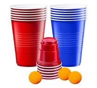 ZOPPER 12 Plastic Beer Glasses & 12 Shot Pong Cups: Recyclable Drinkware for All Events - Sturdy, Waterproof, Includes Ping Pong Balls - Drinking Beer Game & Shot Pong