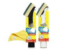 ZOPPER 2x I-Stand Fillable Washing Up Brush with Soap Dispenser Handle Upright Standing Sponge Dish Cleaning Wand, Flow Control Liquid Release, Leak Resistant Kitchen Brush