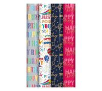 ZOPPER 4 x 3M Happy Birthday Wrapping Paper Roll - Wrapping Paper Perfect for Birthday Party Presents, Anniversary and Festive Decoration