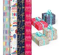 ZOPPER 4 x 3M Happy Birthday Wrapping Paper Roll - Wrapping Paper Perfect for Birthday Party Presents, Anniversary and Festive Decoration