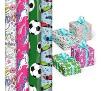 ZOPPER Pack of 4 x 3M Kids Cute Character Happy Birthday Wrapping Paper roll Perfect for Festival, Party, Birthday and Festive Decoration Ideal for Any Special Occasion
